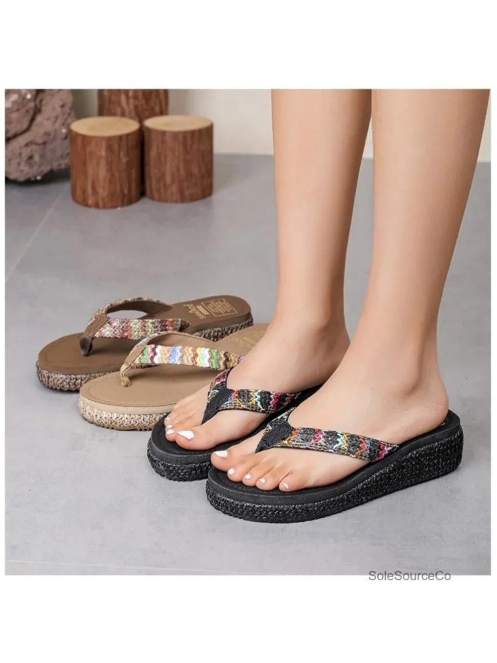 Women's Platform Wedge Flip Flops Bohemian Faux Suede Sandals